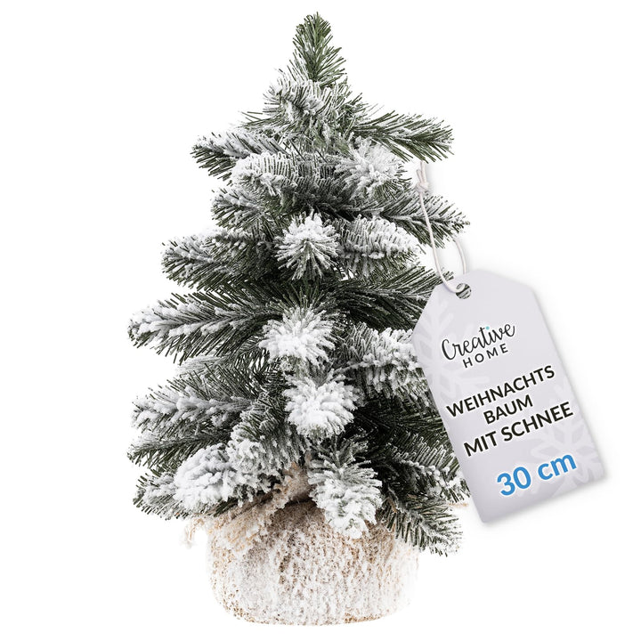 Creative Home Künstlicher Weihnachtsbaum mit Schnee | Tannenbaum Künstlich im Jutesack | 30 cm | Dek