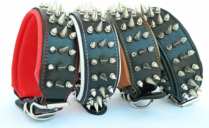 Bestia "Danger Echtleder Hundehalsband mit Schraubspitzen und Leder Innenpolsterung. 6,5 cm breit L-