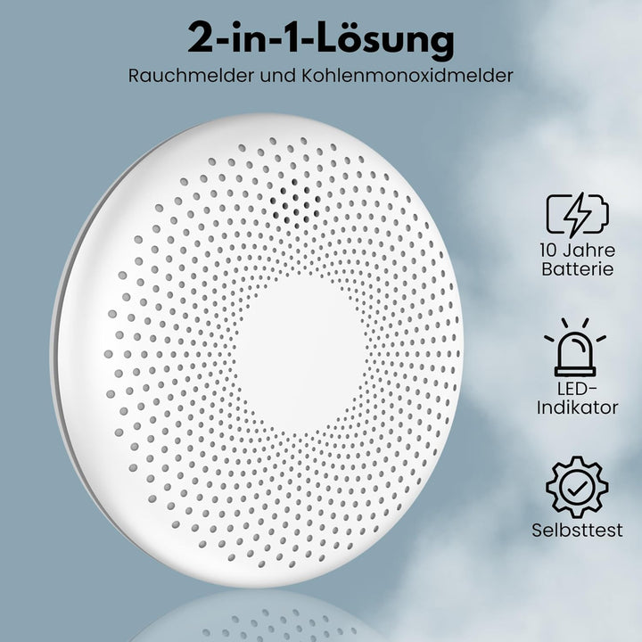 Aroha Smart Connect Rauchmelder & Kohlenmonoxid Melder WLAN - 10 Jahre Batterie - Kombination CO Mel
