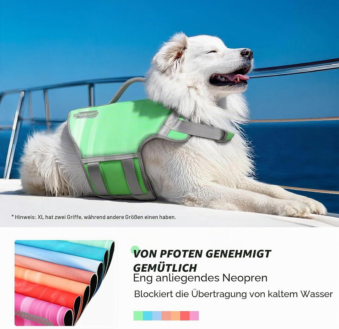 VIVAGLORY Neoprene Schwimmweste Hund, Rettungsweste Hund für Bootfahren, Schwimmweste, Schwimmhilfe