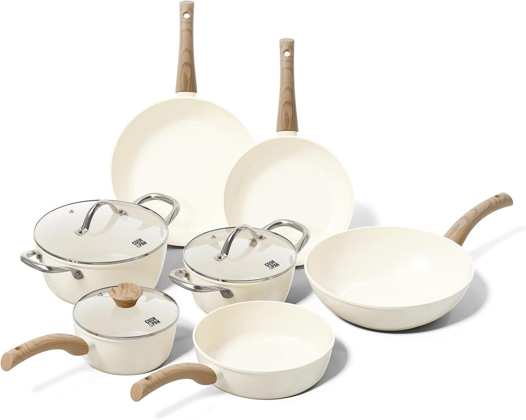 Cook & Pan - Go Ivory Topfset und Pfannenset, 7-teilig-Induktionsgeeignet-PFAS frei Keramik-Beschich