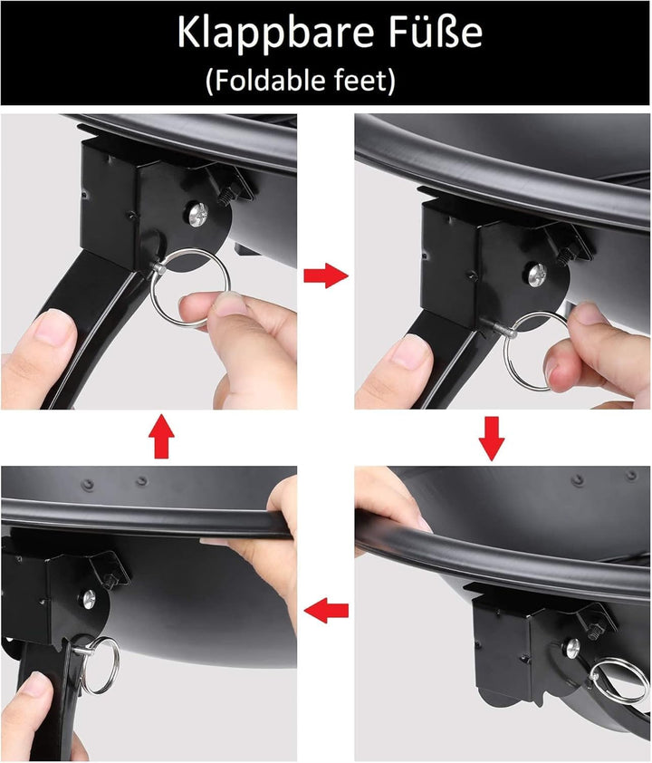 Defacto Feuerstelle Ø 58 cm Edelstahl – Feuerschale & Feuerkorb mit Funkenschutz, Feuerhaken & Klapp