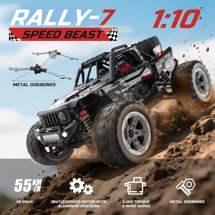 DEERC 207E 1/10 Brushless RC Truck für Erwachsene, 55 KMH schnelles RC Auto, 4WD Elektro-Geländewage