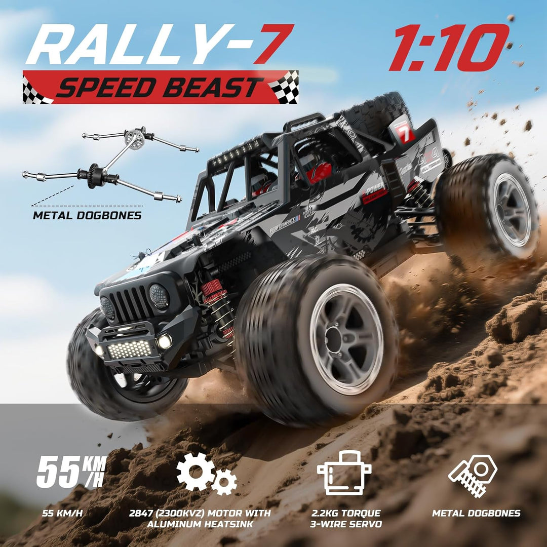 DEERC 207E 1/10 Brushless RC Truck für Erwachsene, 55 KMH schnelles RC Auto, 4WD Elektro-Geländewage
