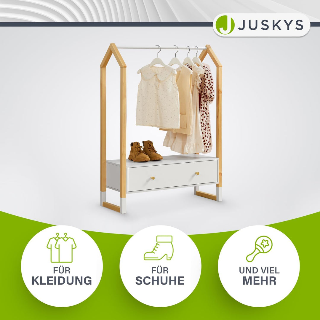Juskys Kinder Kleiderständer Filla - grosse Schublade, Kleiderstange, offener Ständer - Kindergarder