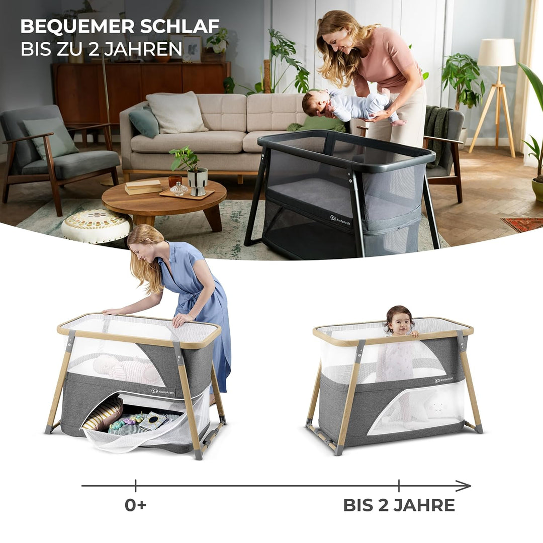 Kinderkraft Kinderreisebett 4 in 1 SOFI, Babybetten, Kinderbett, Baby Zustellbett, Reisebett mit Zub