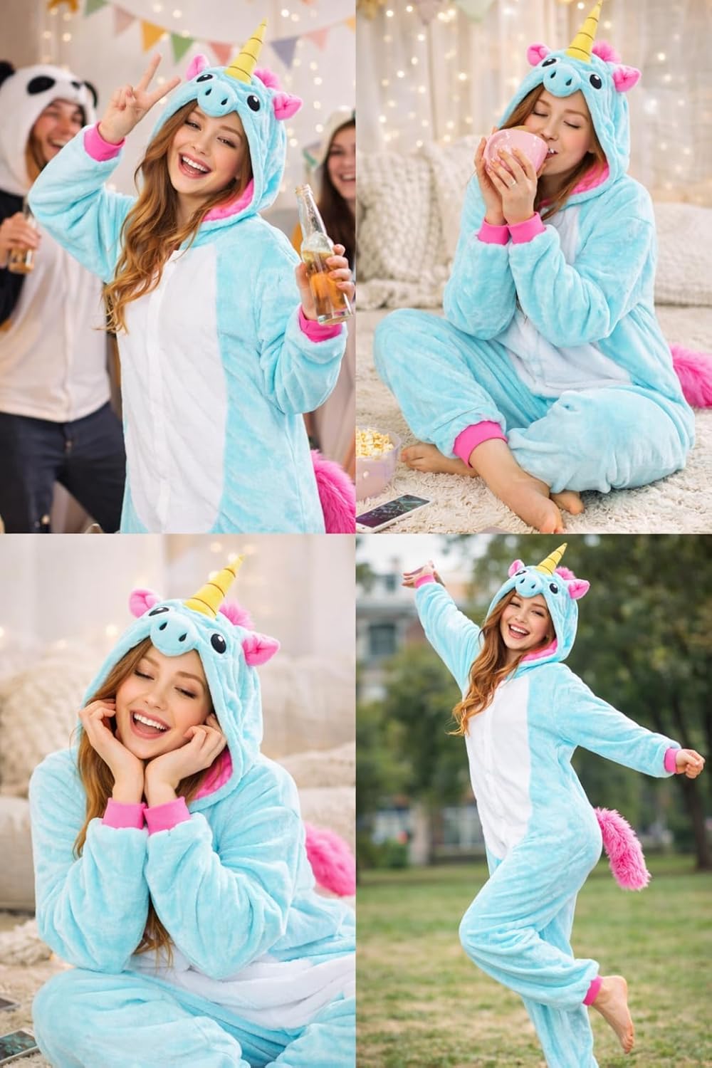 Katara 1744 - Einhorn türkis/rosa Kostüm-Anzug Onesie/Jumpsuit Einteiler Body für Erwachsene Damen H