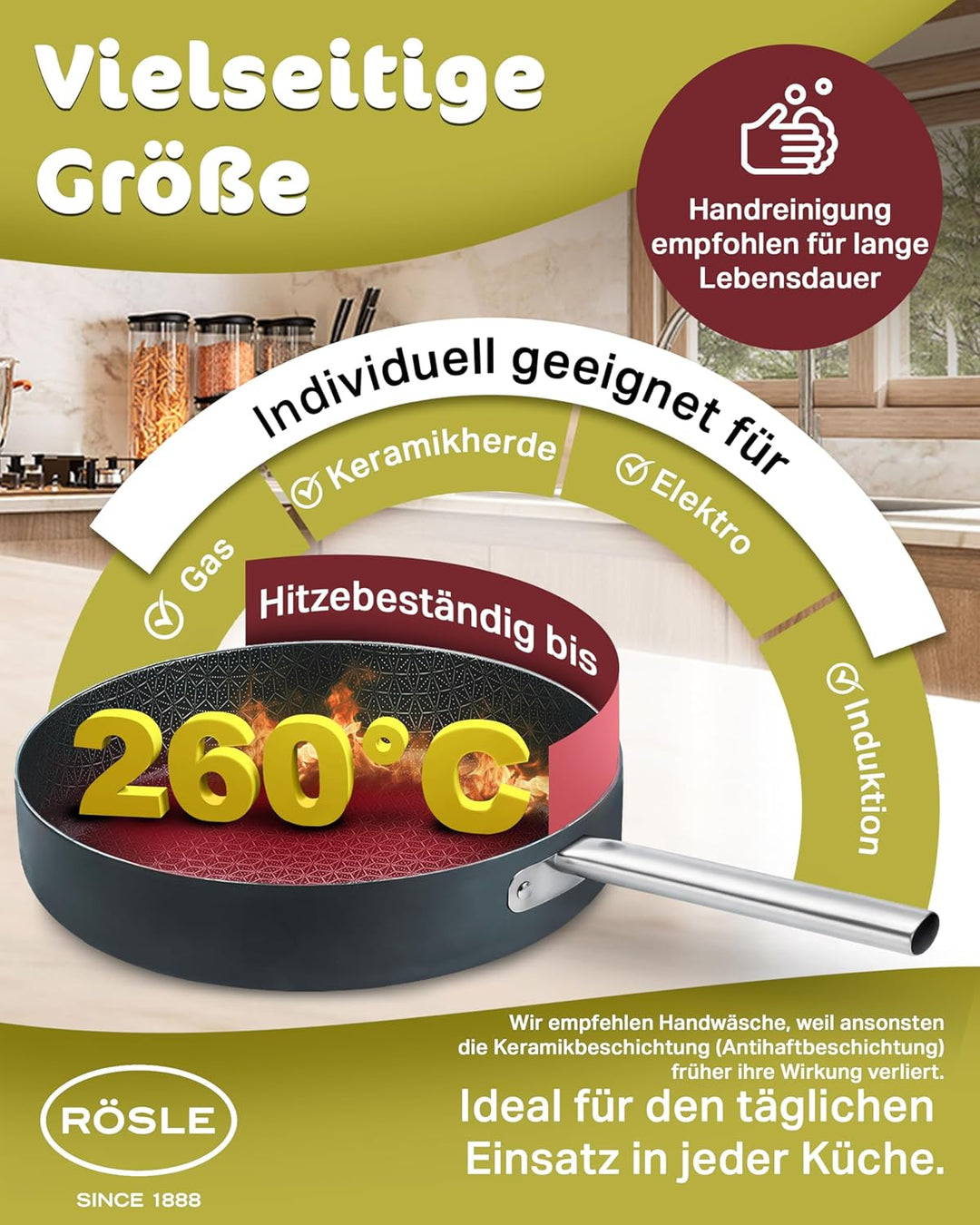 RÖSLE EBONIC Pfanne 24 cm Induktion – Bratpfanne 24cm mit ProNero Keramik Antihaftbeschichtung & Wab