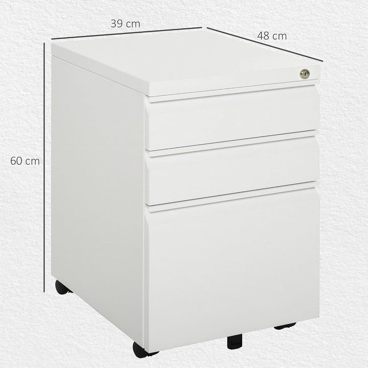 Vinsetto Rollcontainer mit 3 Schubladen Aktenschrank Büroschrank mit Rädern Bürocontainer mit konkav