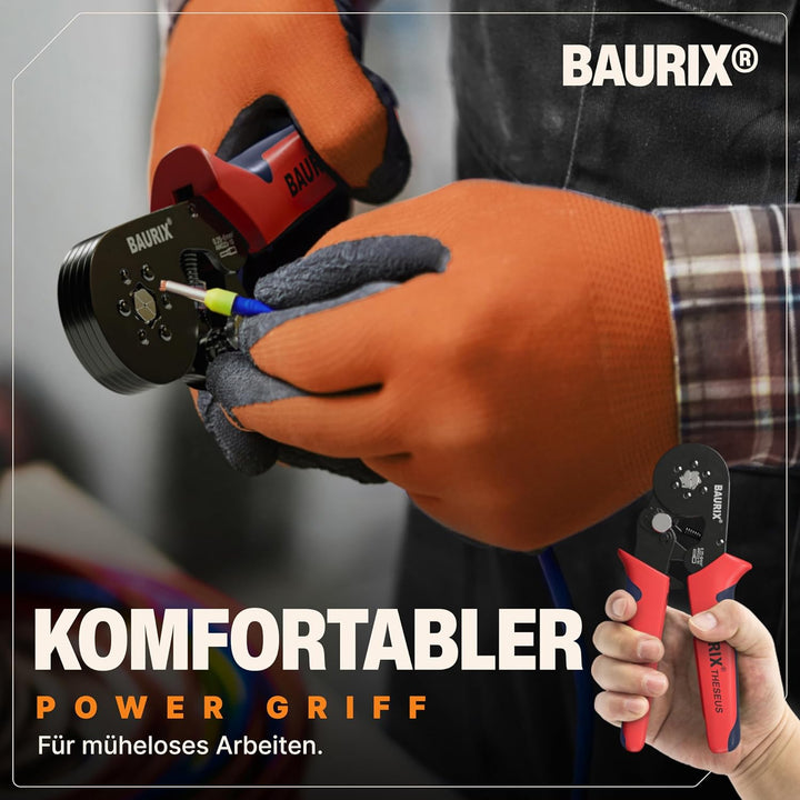 BAURIX® Crimpzange & Abisolierzange mit 2000 Aderendhülsen Set – Sechskant Crimpwerkzeug 0,25–6mm² –