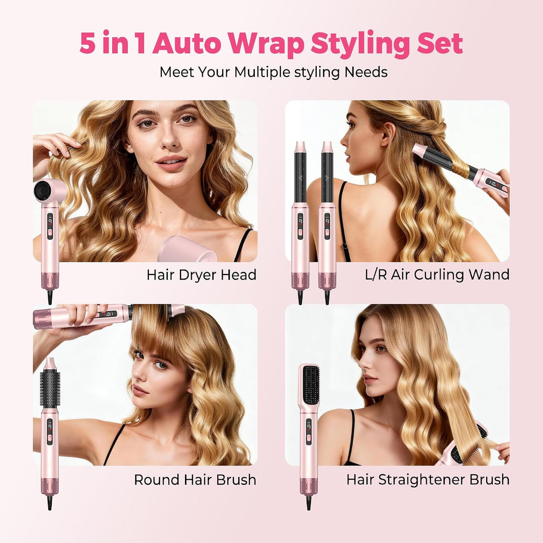 MogaWave Hair styler 5 in 1 Airbrush Haarstyler Air Styler mit LCD-Bildschirm und Temperaturanzeige