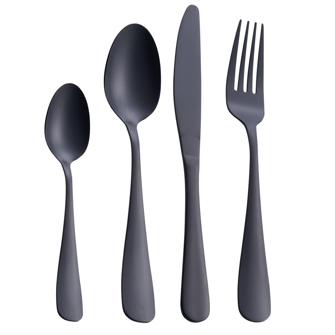 GoGeiLi Matt Schwarz Besteckset, 24-teilig Edelstahl Besteck-Set in Satin-Finish, Service für 6 Pers