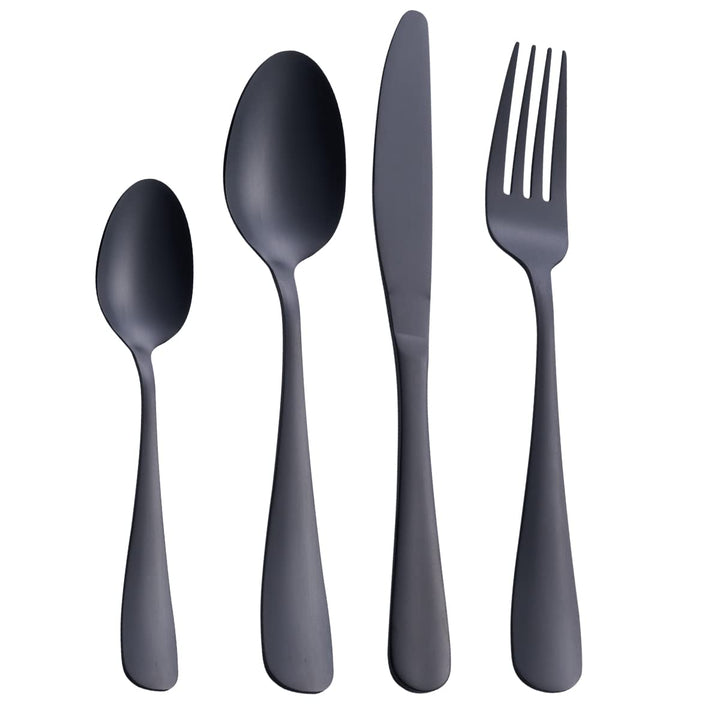 GoGeiLi Matt Schwarz Besteckset, 24-teilig Edelstahl Besteck-Set in Satin-Finish, Service für 6 Pers
