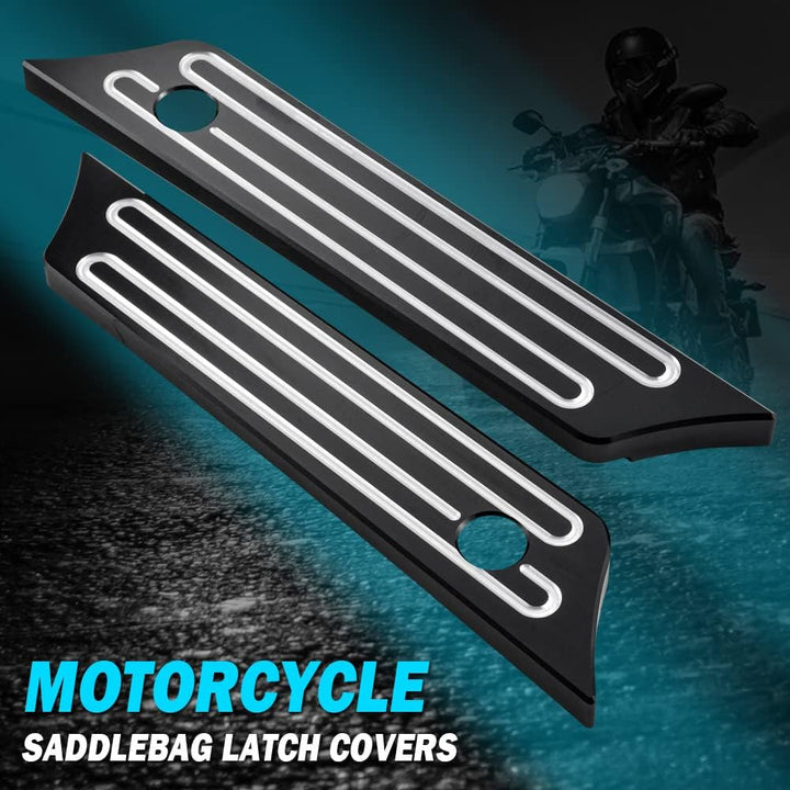 KATUR Motorrad Satteltaschenverschlüsse Abdeckung Schwarz Chrom Tiefer Kantenschliff CNC Hard Billet