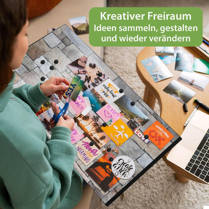 banjado Magnettafel schwarz 78 x 37cm / Magnetwand Metall/Magnetpinnwand als Memoboard/Pinnwand Magn