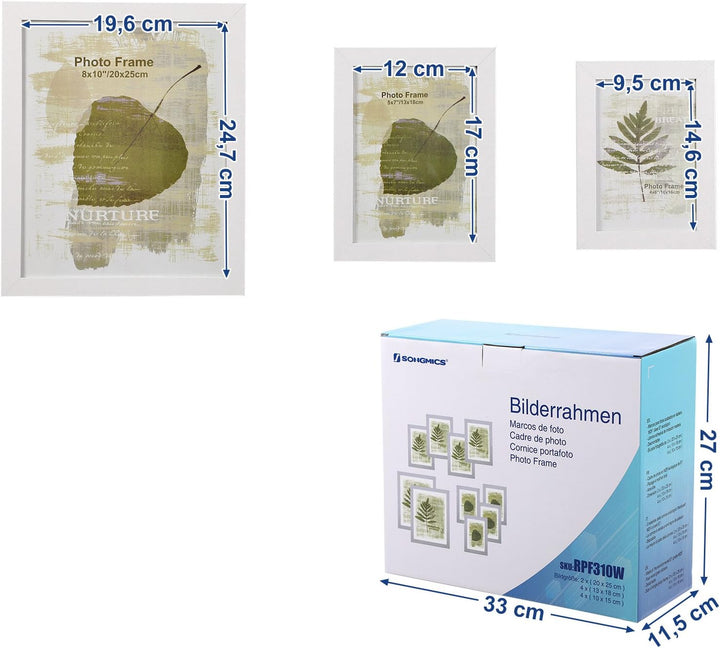 SONGMICS Bilderrahmen 10-er Set Fotorahmen - 2 STK. 20 x 25 cm, 4 STK. 13 x 18 cm und 4 STK. 10 x 15
