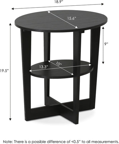 Furinno JAYA Ovaler Beistelltisch (2er Set), Holz, Nussbaum, 39.62 x 48 x 49.53 cm Walnuss 2er Set,