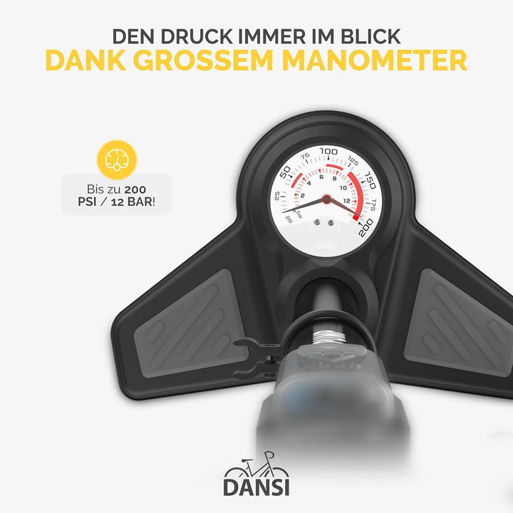 DANSI Standluftpumpe, Verschiedene Modelle, mit Adaptern, passend für alle gängigen Ventile, mit Man
