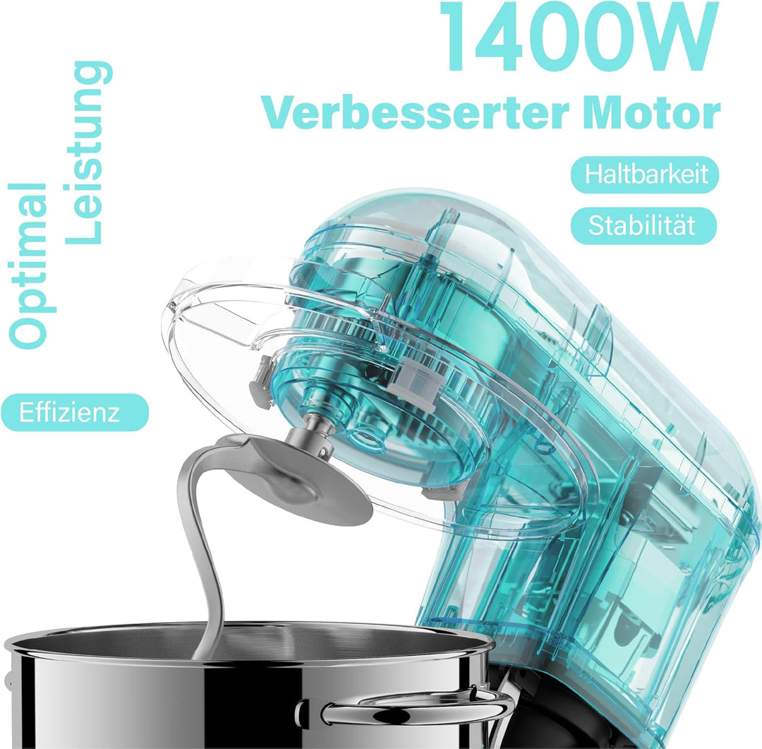 Kitchen in the box Küchenmaschine, 7,5L Knetmaschine 1400 W, 6 Geschwindigkeits Teigmaschine mit Rüh