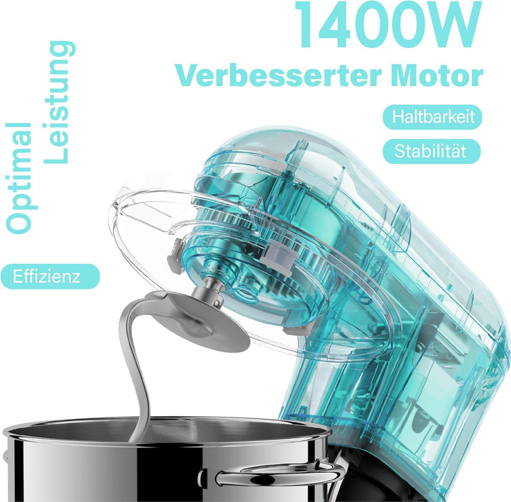 Kitchen in the box Küchenmaschine, 7,5L Knetmaschine 1400 W, 6 Geschwindigkeits Teigmaschine mit Rüh