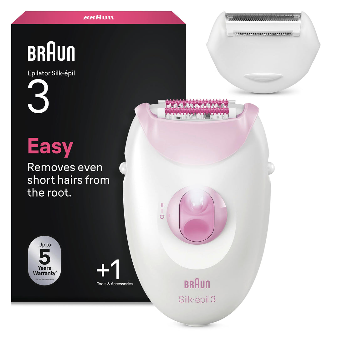 Braun Silk-épil 3, kabelgebundener Epilierer Damen für Haarentfernung, Rasieraufsatz und Trimmeraufs