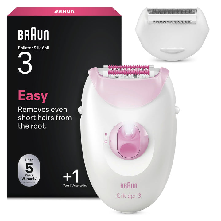 Braun Silk-épil 3, kabelgebundener Epilierer Damen für Haarentfernung, Rasieraufsatz und Trimmeraufs