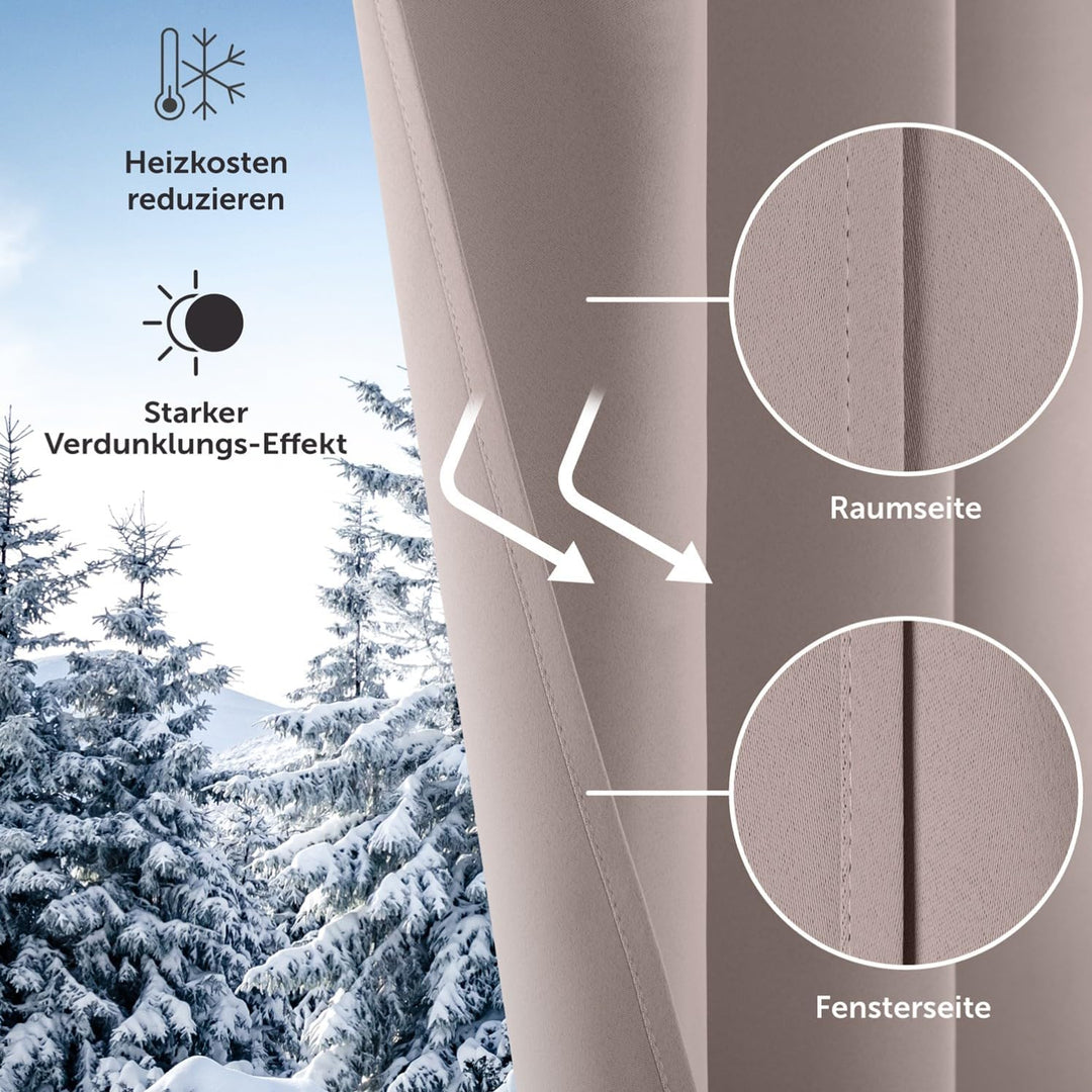 Blumtal Verdunklungsvorhänge 2er Set - Thermovorhang Hitzeschutz - Vorhang Blickdicht mit Ösen - Gar