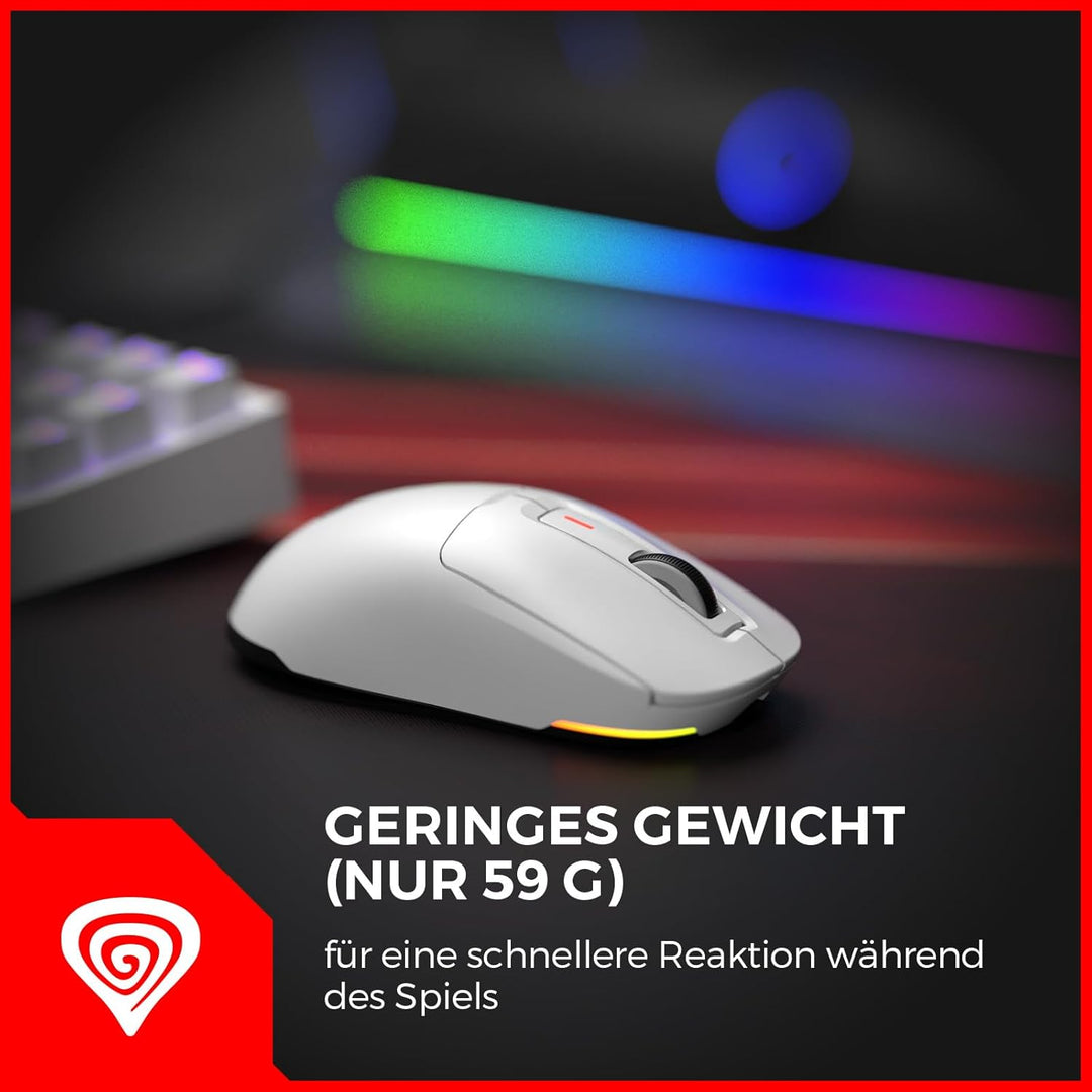 Genesis Zircon XIII Custom Wireless Gaming Maus Weiss, Hot-Swap Switches, Pixart PAW3395 26000 DPI,