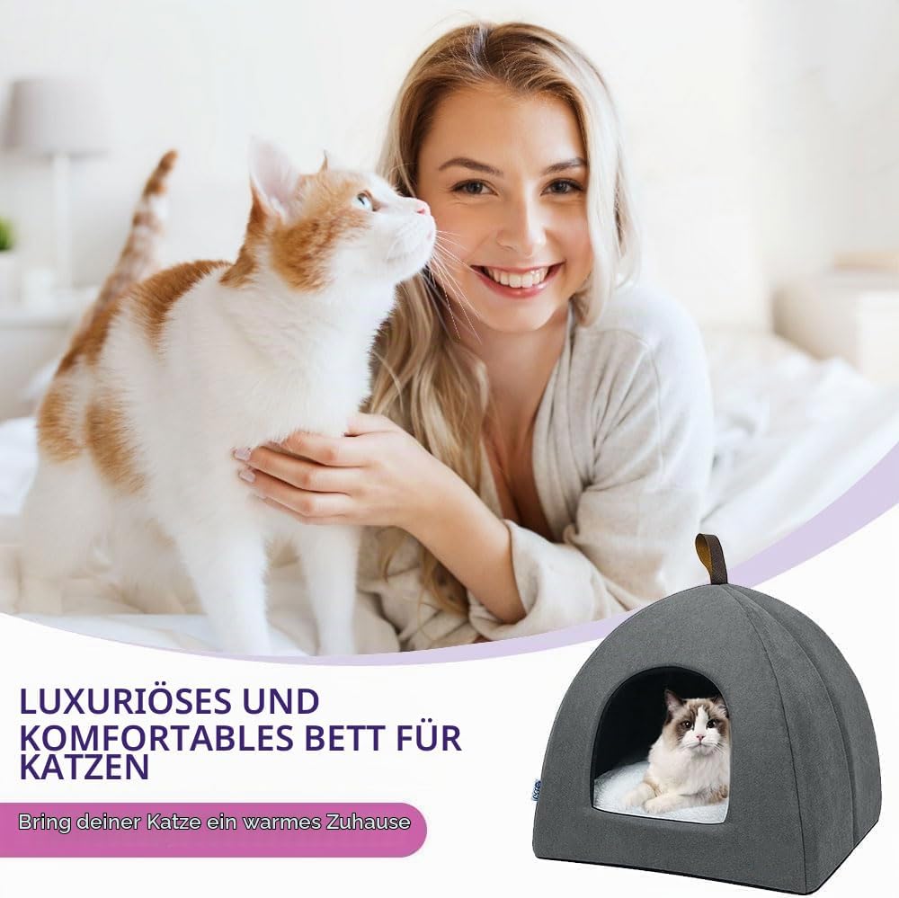 Voarge Katzenhöhle Katzenbett, weiche Katzenhöhle, weiche warme Plüsch-Katzenbetten, Katzennest mit