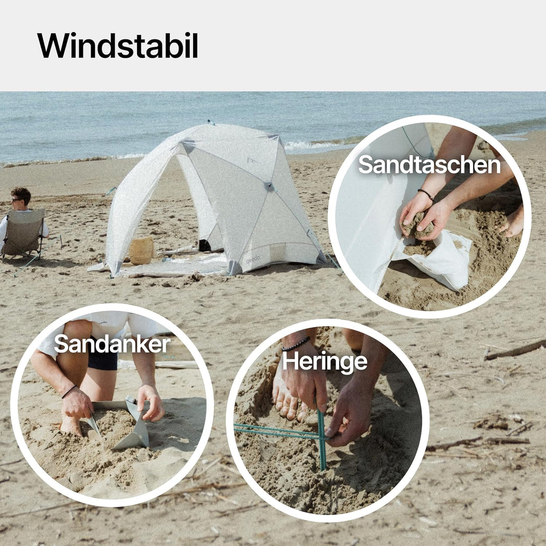 qeedo Quick Island Strandmuschel - grosse Quick-Up Strandmuschel mit 3 Eingängen, Sichtschutz &amp; Wind