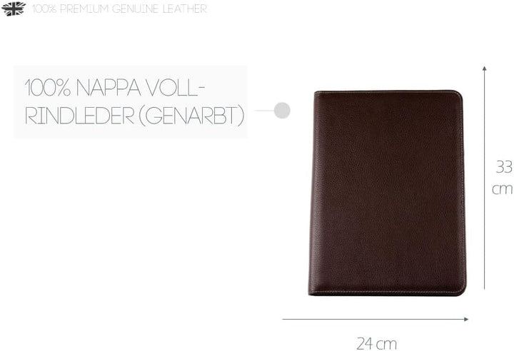 DELMON VARONE - Personalisierbare Tablet Schreibmappe DIN A4 aus Premium Soft Grain Leder braun - Or