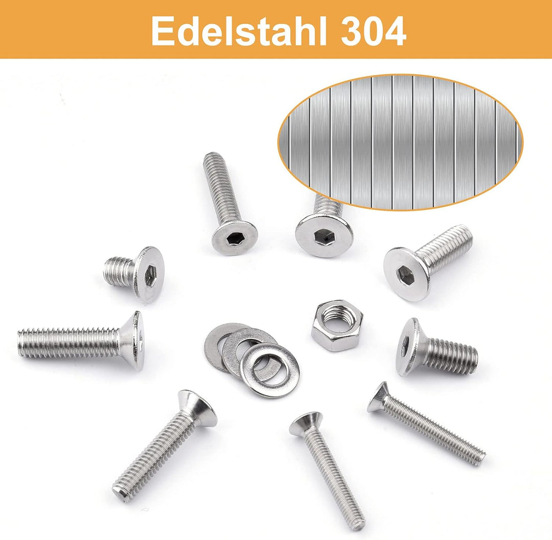 VIGRUE 1120PCS M3 M4 M5 M6 Senkkopfschrauben mit Innensechskant Hex flach-Knopf Schraube Set A2-70Ed