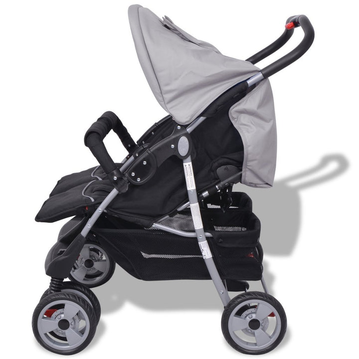 Festnight Klappbar Baby Zwillingswagen Zwillingskinderwagen Kinderwagen aus Stahl + Oxfordgewebe gee