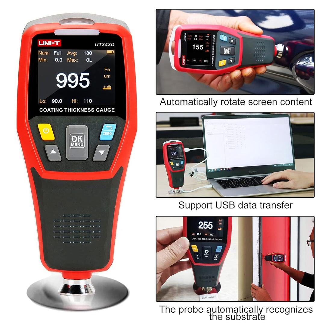 UNI-T UT343D Digitales Schichtdickenmessgerät Messgerät Messbereich 0 bis 1250 um mit USB-Datenfunkt