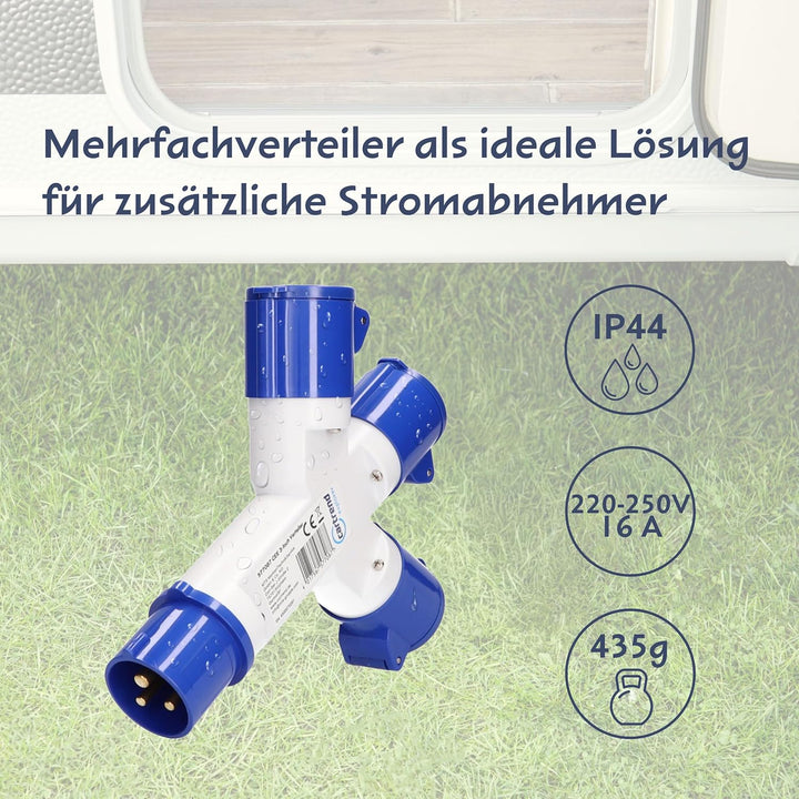 cartrend Explorer CEE Mehrfachverteiler mit 1 CEE-Stecker & 3 CEE-Kupplungen mit Klappdeckeln, geeig