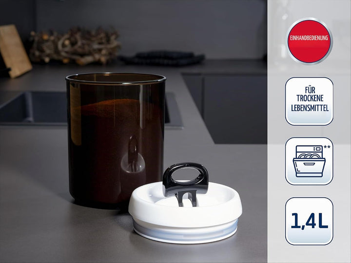 Leifheit Fresh and Easy Kaffee Vorratsbehälter, 1, 4 L, rund, luft- und wasserdichte Vorratsdose mit