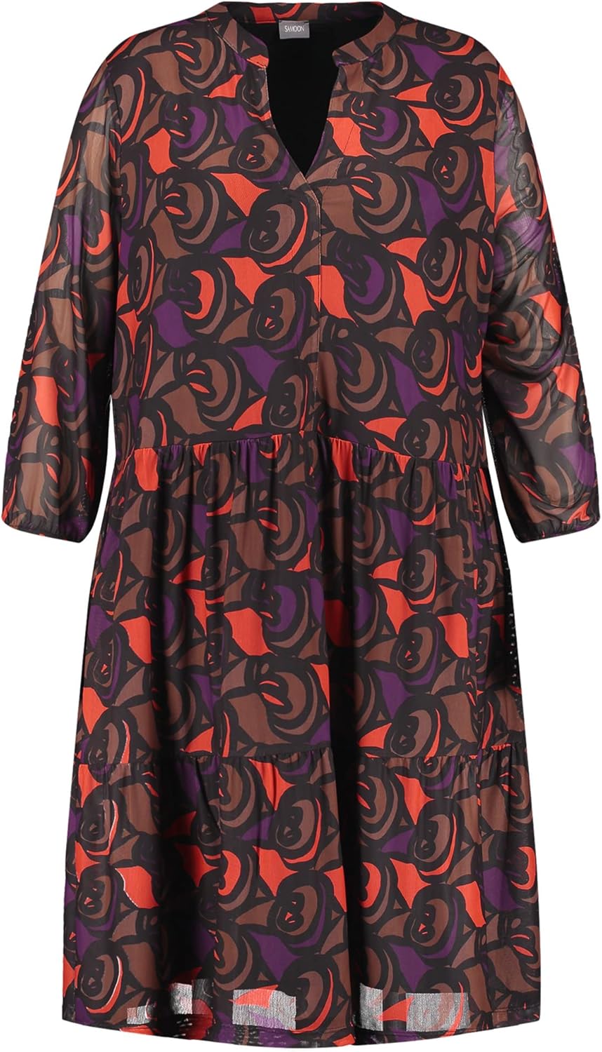 SAMOON Damen 181001-26302 Kleid, Black Gemustert, 46