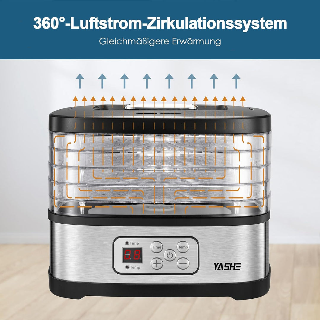 YASHE GGJ-261B Dörrautomat mit LED-Display, Temperaturregelung 35-70°C & 72-Stunden-Timer, 5 höhenve