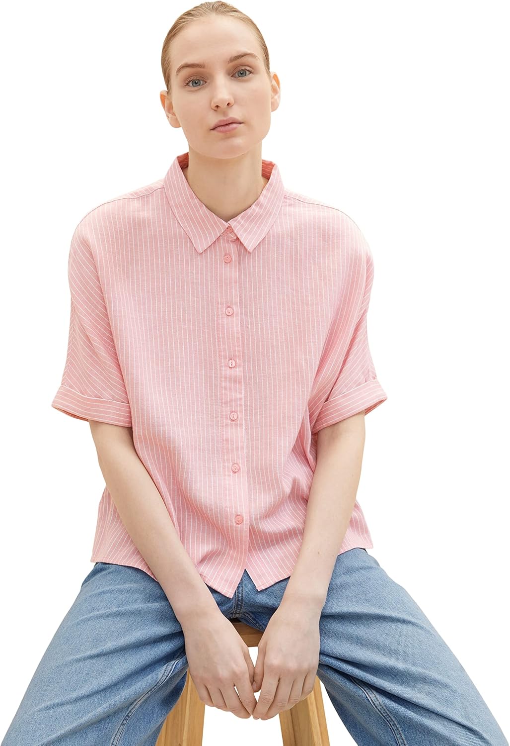 TOM TAILOR Damen Basic Bluse mit Streifen, 40 32065 - Rose Offwhite Stripe