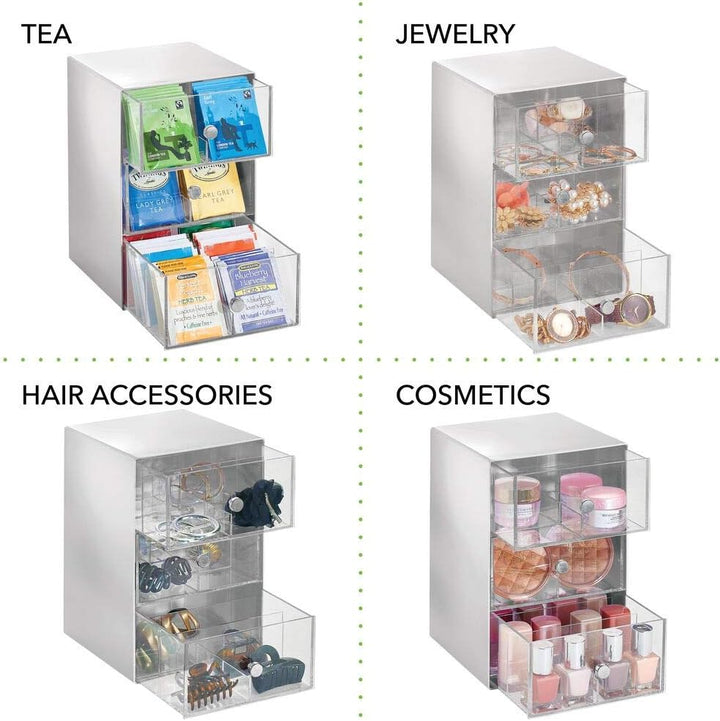 mDesign Küchen Organizer mit 3 Schubladen – Aufbewahrungsbox für Teebeutel, Kaffeepads, Süssungsmitt
