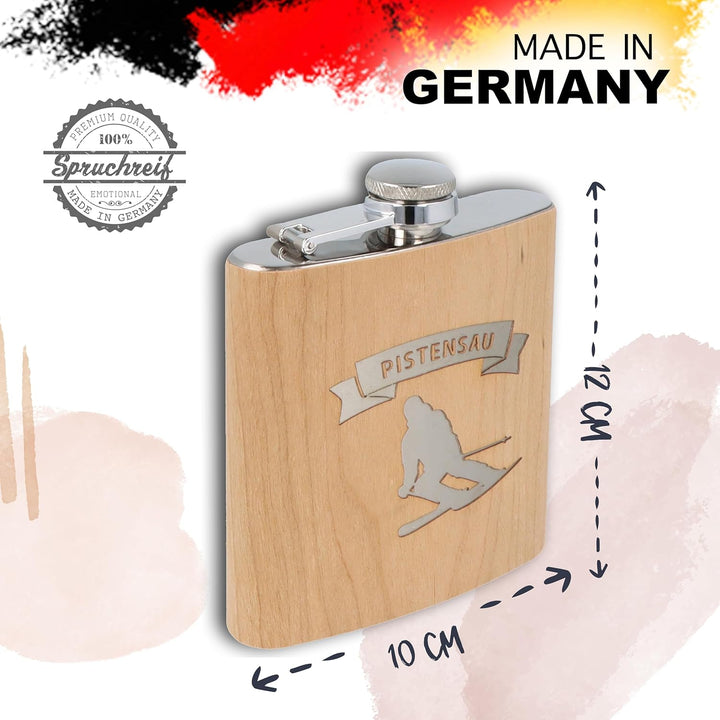 Spruchreif | Flachmann aus Edelstahl mit Gravur „Pistensau“ – Originelles Geschenk für Ski- & Snowbo