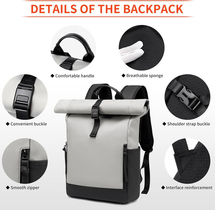Rolltop Rucksack Damen Herren Gross Laptop Rucksack Wasserdichter mit Computerfach 17,3 Zoll Rucksäc