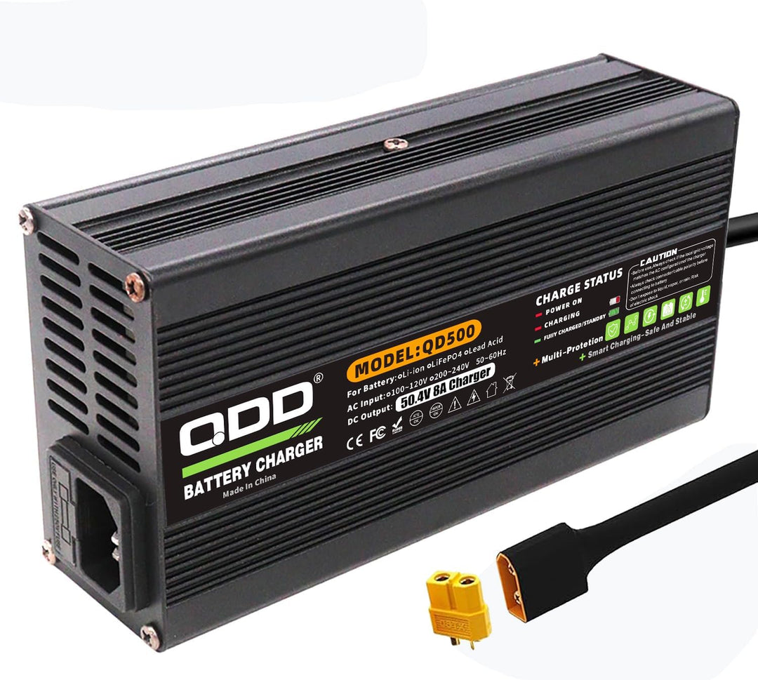 QDD 50,4 V 8 A Lithium-Ladegerät mit Kühlsystem für 12S 44,4 V Lithium-Batterie DC XT60 Stecker