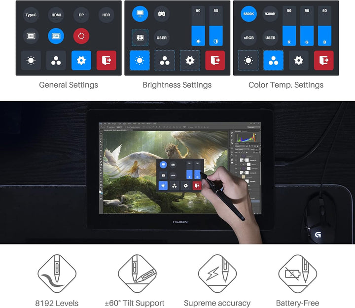 HUION Kamvas Pro 16 4K UHD Grafiktablett mit Display, Blendfreier Grafikmonitor mit Vollständig Lami
