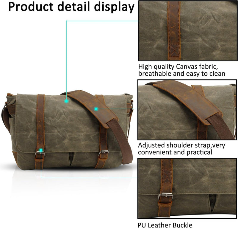 FANDARE Retro Umhängetasche Messenger Bag Canvas Schultertasche für 14 Zoll Laptop Briefcase Schulte