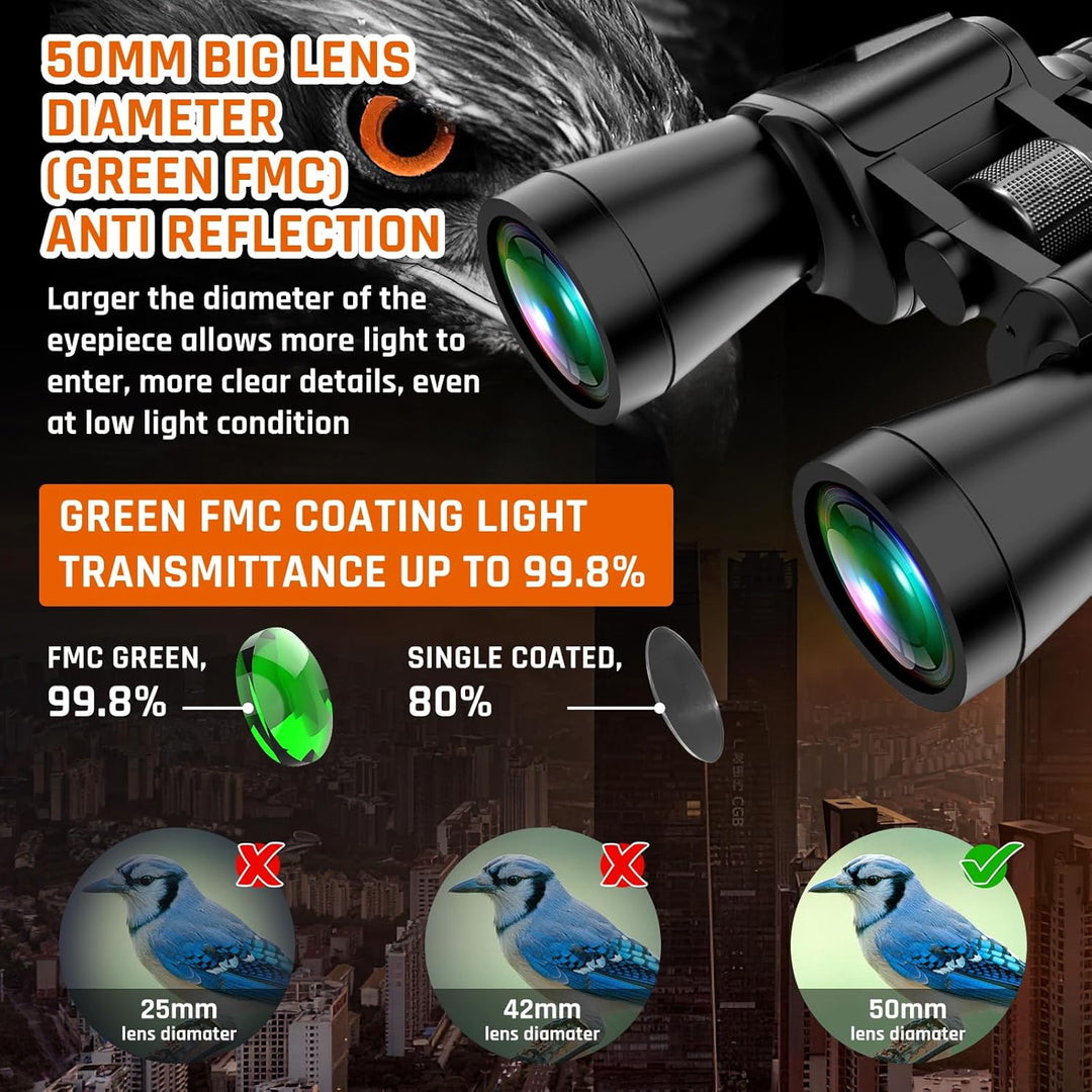 20x50 Fernglas für Erwachsene mit Nachtsicht bei schwachem Licht, kompaktes HD-Profi-/Alltags-Wasser