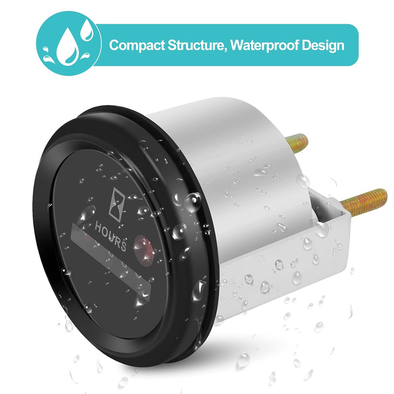 12-36V DC AC Quarz Betriebsstundenzähler, runder wasserdichter Betriebsstundenzähler für Boot Auto A