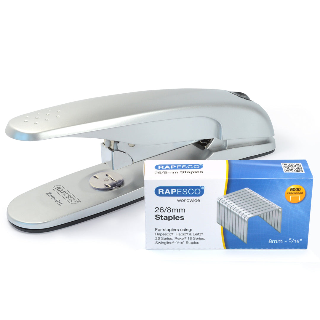 Rapesco 1279 Hefter-Set Zero-01L Bürohefter, 50 Blatt Heftleistung, und 5000 Stück 26/8mm Heftklamme