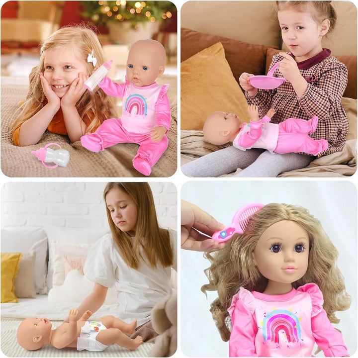 13 Teile Puppenzubehör Puppenkleidung Babypuppe Fütterung und Pflege Set für 18 Zoll und 43 cm Puppe