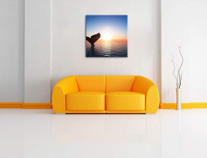 Pixxprint Walflosse im Sonnenuntergang, Format: 70x70 auf Leinwand, 70x70